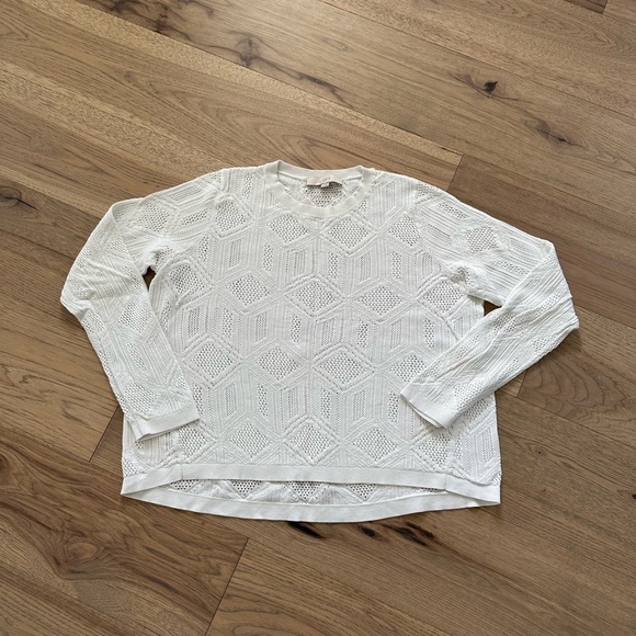 Loft Womens White Tribal Pattern Loose Knit Cotton Lightweight Sweater Sz Large - Picture 4 of 8
